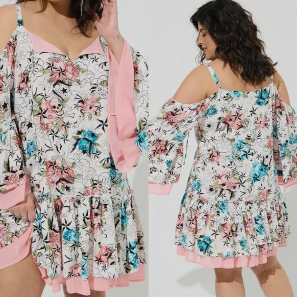Betsey Johnson Mini Challis Cold Shoulder Dress